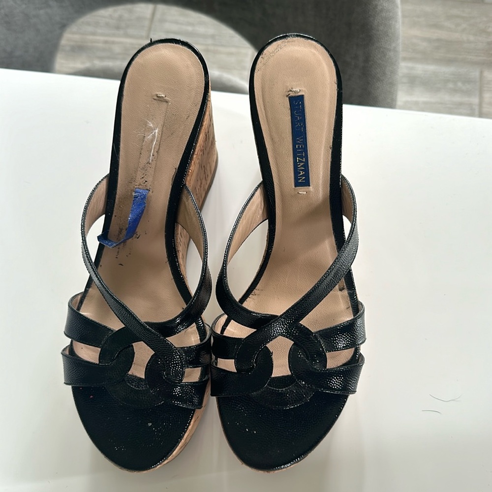 Stuart Weitzman black cork wedges! Size 8
